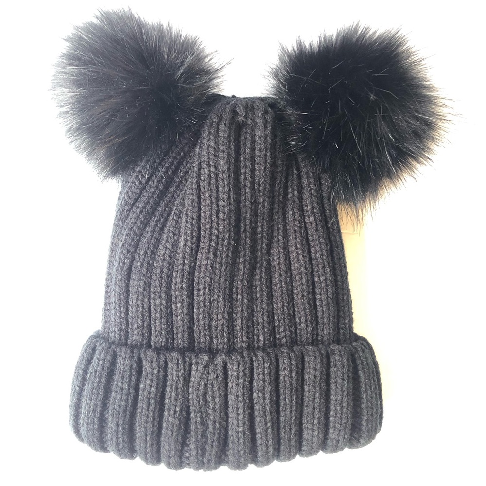DOUBLE FUR POM POM HAT OS